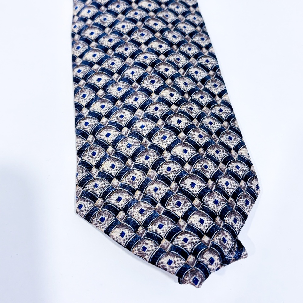 GEOFFREY BEENE – Silk beige & blue geometric tie *